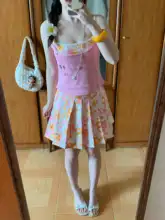 不規則デザインの小花柄プリーツスカート【夏用・カジュアル・フローラル】（セットアップ対応）