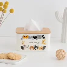 かわいい猫デザインの竹製ティッシュボックス【リビング・ダイニング用・収納に便利】