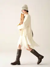 ラウンドネックサイドスリットニットセーター【春秋用・極上の柔らかさ・ゆったり長袖】