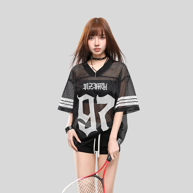 アメリカンビンテージ透かし編みワイドフィットTシャツ【男女兼用・夏用・ストリートスタイル】