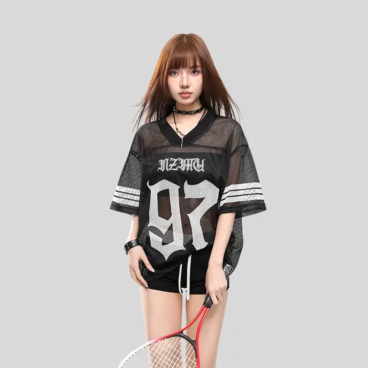 アメリカンビンテージ透かし編みワイドフィットTシャツ【男女兼用・夏用・ストリートスタイル】