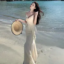 立体花柄デザインのVネックキャミソールワンピース【優雅でセクシー・ロマンティック・デート用・リゾートスタイル】