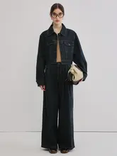 秋のヴィンテージ風デニムジャケットとワイドパンツ【ゆったりシルエット・カジュアルスタイル】（セットアップ対応）