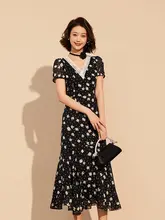 フリル付きマーメイドスカート【ドット柄・フラワープリント・フランス風】（セットアップ対応）