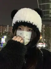 可愛らしいパンダ耳のふわふわ毛糸帽子【秋冬用・保温・耳カバー】