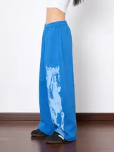 おしゃれなペイントデザインのワイドレッグパンツ【ストレッチ・ゆったり・ウエストゴム】