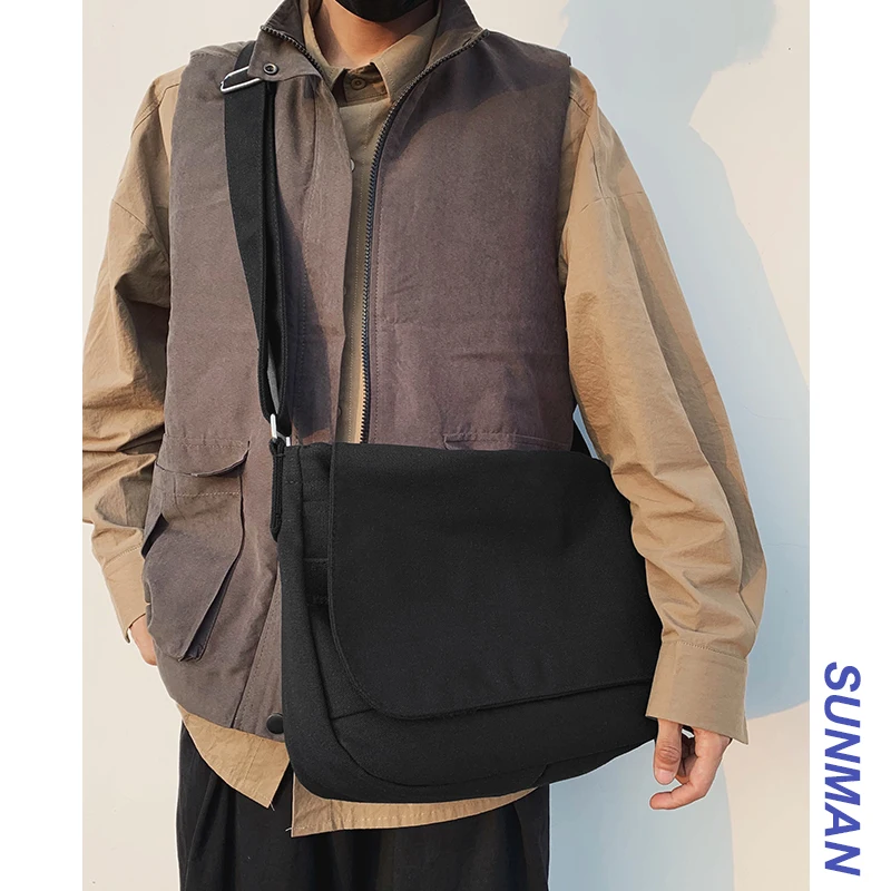 男性用大容量ショルダーバッグ【シンプル・カジュアル・帆布】