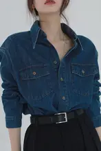 ヴィンテージデザイン デニムシャツ【女性用・フレンチスタイル・ラフなカジュアル】