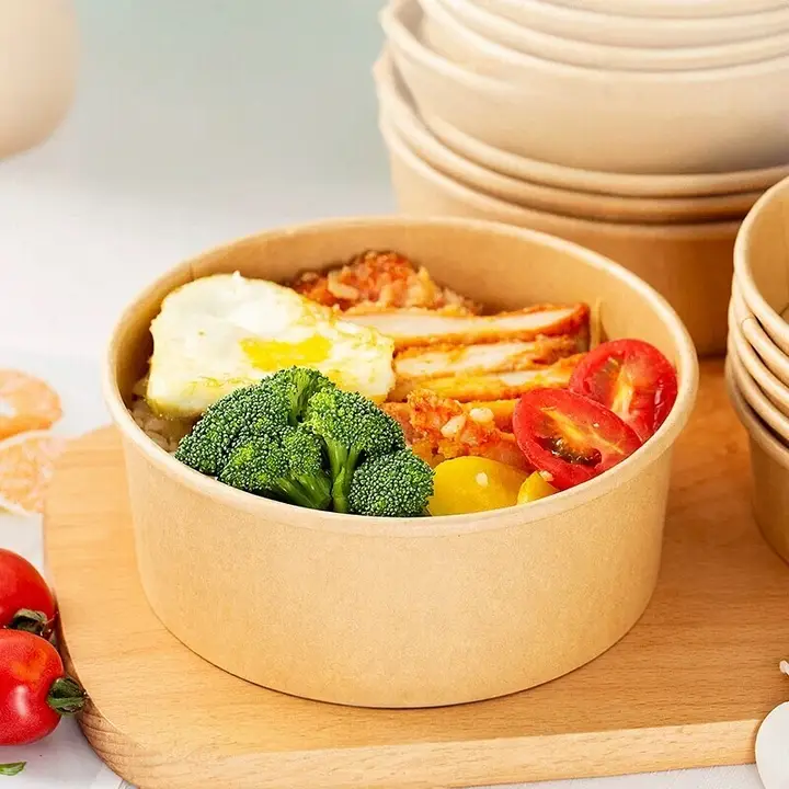 食品用 牛皮紙製使い捨て容器【耐水・耐油・高温対応・蓋付き・強化デザイン】