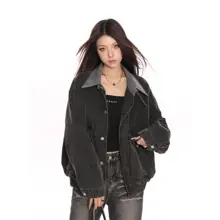 アメリカンスタイルのヴィンテージ加工コットンジャケット【春秋用・レザー襟】