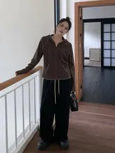 スウェットパンツ レディース ドローコード付き ストレート ワイドシルエット ルーズ 厚手 着回し 秋冬