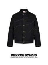 デニムジャケット メンズ 原色デニム リベット 飾りステッチ アメカジ ヴィンテージ ストリート アウター「FXK」