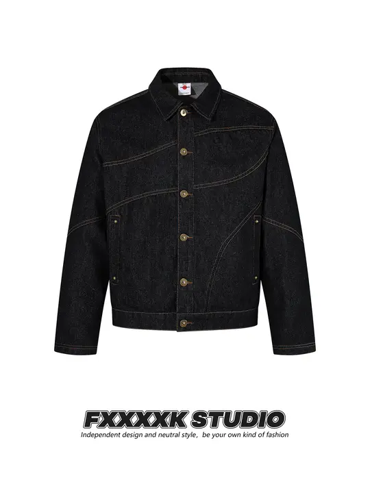 デニムジャケット メンズ 原色デニム リベット 飾りステッチ アメカジ ヴィンテージ ストリート アウター「FXK」