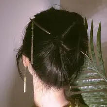 黒檀木製 竹節デザインのトルコ風ヘアピン【軽やかな古風デザイン・タッセル付き】