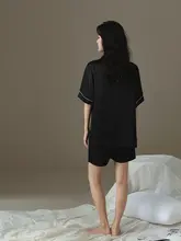 夏用シルクサテンパジャマ【レディース・ショートスリーブ・ショートパンツ・カーディガン付き・無地】