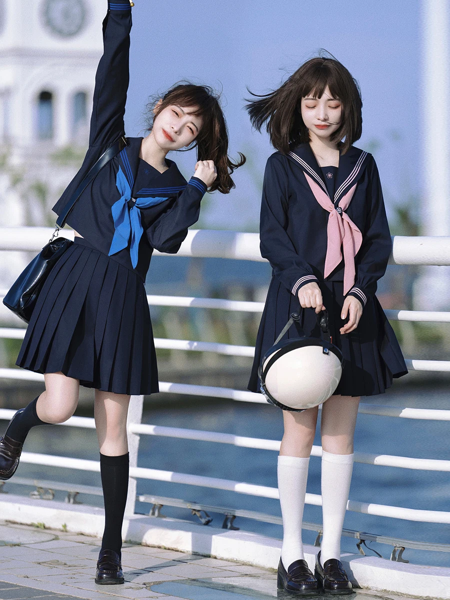 オリジナルJK制服：グレー・ピンク・紺色の水手服セットアップ対応