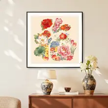 縁起の良い刺繍飾り【華やかな福字デザイン・リビングルーム用・ハンドメイド】