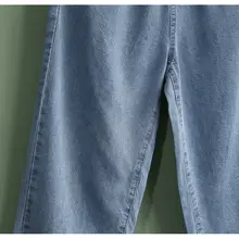 夏用 Tencel ストレートデニムパンツ【ウエストゴム・ポケット付き・9分丈・フィット】