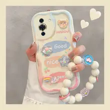華为nova10用スマートフォンケース【防水・3Dデザイン・うさぎとクマのイラスト・チェーン付き】