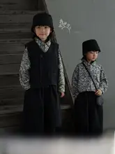 子供用 ヴィンテージ風 長袖トップス【花柄シャツ・ベスト・ロングパンツ】（セットアップ対応）