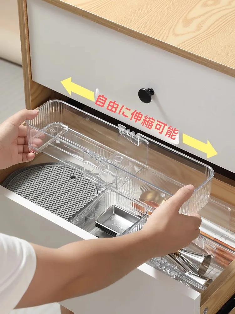 伸縮式透明収納ボックス：キッチンや化粧品整理に最適な機能性とデザイン