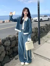 クールなデザインのブルーコーディネート【レースフリル・デニム・秋用】（セットアップ対応）