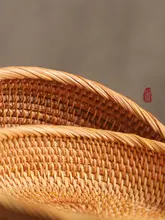 手作り竹編み収納バスケット【中華風・茶道用トレー・お菓子や果物用】