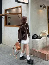 ブラウンPUレザーライダージャケット【クラシック・長袖・小柄向け】