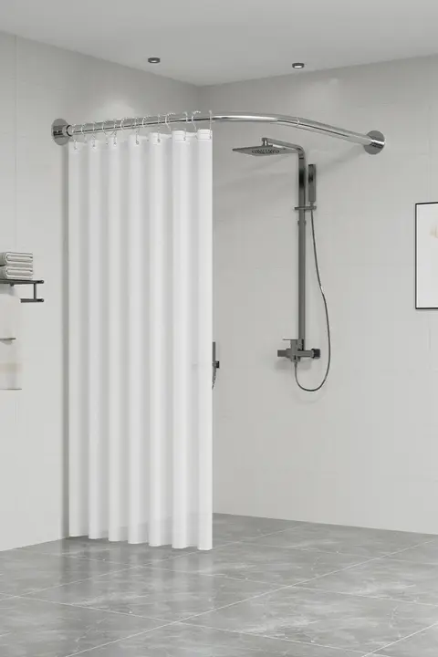 浴室用アーチ型カーテンセット【調整可能・防水・L型・U型仕切り】