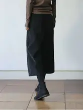 レトロ コーデュロイスカートパンツ【秋冬用・ワイドレッグ・8分丈・フィット】