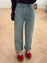 ヴィンテージ風ハイウエスト加絨デニムパンツ【秋冬・ボトムス・フィット】（セットアップ対応）