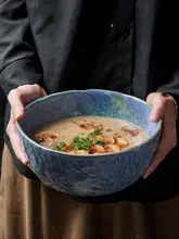 石纹デザインの大容量米飯碗【陶器製・家庭用・スープおよびラーメン用】