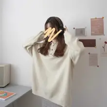 秋冬用ポロ襟ニットプルオーバー【ゆったりしたシルエット・長袖・落ち感デザイン】