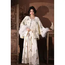 花柄ビーズ刺繍のストレートワイドパンツ【女性用・極上の柔らかさ】（セットアップ対応）