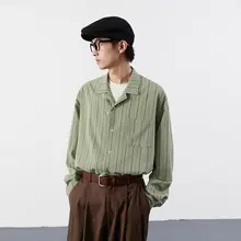 枯草色のストライプ模様 長袖シャツ【フィット・春夏向け】