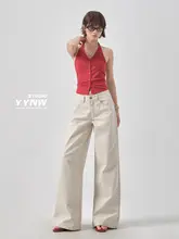 デニムパンツ レディース コットン100% ローライズ ウォッシュド 着痩せ ゆったり ワイド アメリカン風 カジュアル 秋