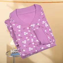 女性用保温インナーウェア【綿100%・秋用・カーディガンスタイル・大きいサイズ・ルームウェア】（セットアップ対応）