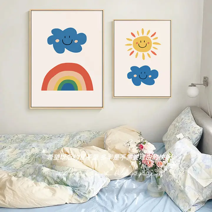 子供部屋にぴったり！爽やかな雲と虹のウォールアート【インテリア装飾】