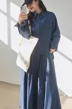 レトロなデニムジャケットとパンツの春用コーディネート（セットアップ対応）