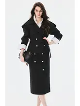 黒の短丈ジャケットとミディスカートの女性用コーディネート【秋季・ビジネスカジュアル・エレガントスタイル】（セットアップ対応）