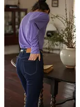 ハイウエストデニムパンツ【フレアシルエット・フレンンテージ・スリム効果】