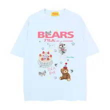 カジュアルなクマのバースデーパーティーTシャツ【ア メリカンヴィンテージ・かわいいカートゥーンプリント・ゆったりサイズ】