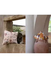 オーガニックコットン製 ベルベットウィーブクッション【ハンドメイド・ネパール直輸入・幸運のモチーフ】