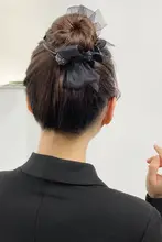 リボン付きバンズヘアクリップ【後頭部用・ポニーテール用・ヘアアクセサリー】