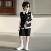 男の子用 礼服風西洋スーツ【国風水墨プリント・子供用・唐装スタイル・演出服】（セットアップ対応）