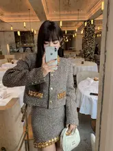重厚感のある羊毛ツイードコート【クリスタルビジュー付き・デザイン性抜群】（セットアップ対応）