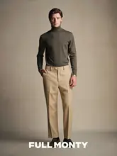 温かさと快適さを兼ね備えたウールビジネススラックス【高腰・ワイドフィット・ヘリンボーンデザイン】