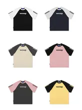 半袖Tシャツ メンズ 3本ライン テープデザイン バイカラー レタープリント オーバーサイズ ストリート スポーツ 夏「WASSUP」