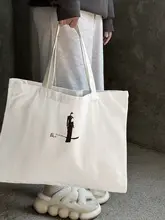エコショッピングバッグ【ブラック＆ホワイト・キャンバス・ハンドル付き】