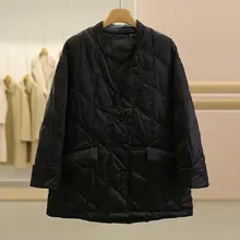 ファッションチェック柄プレスボタン付きゆったり暖かダウンコート